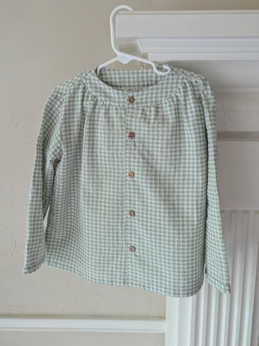Birinit Petit | Girls'‎ Light Green Gingham Button-Front Top